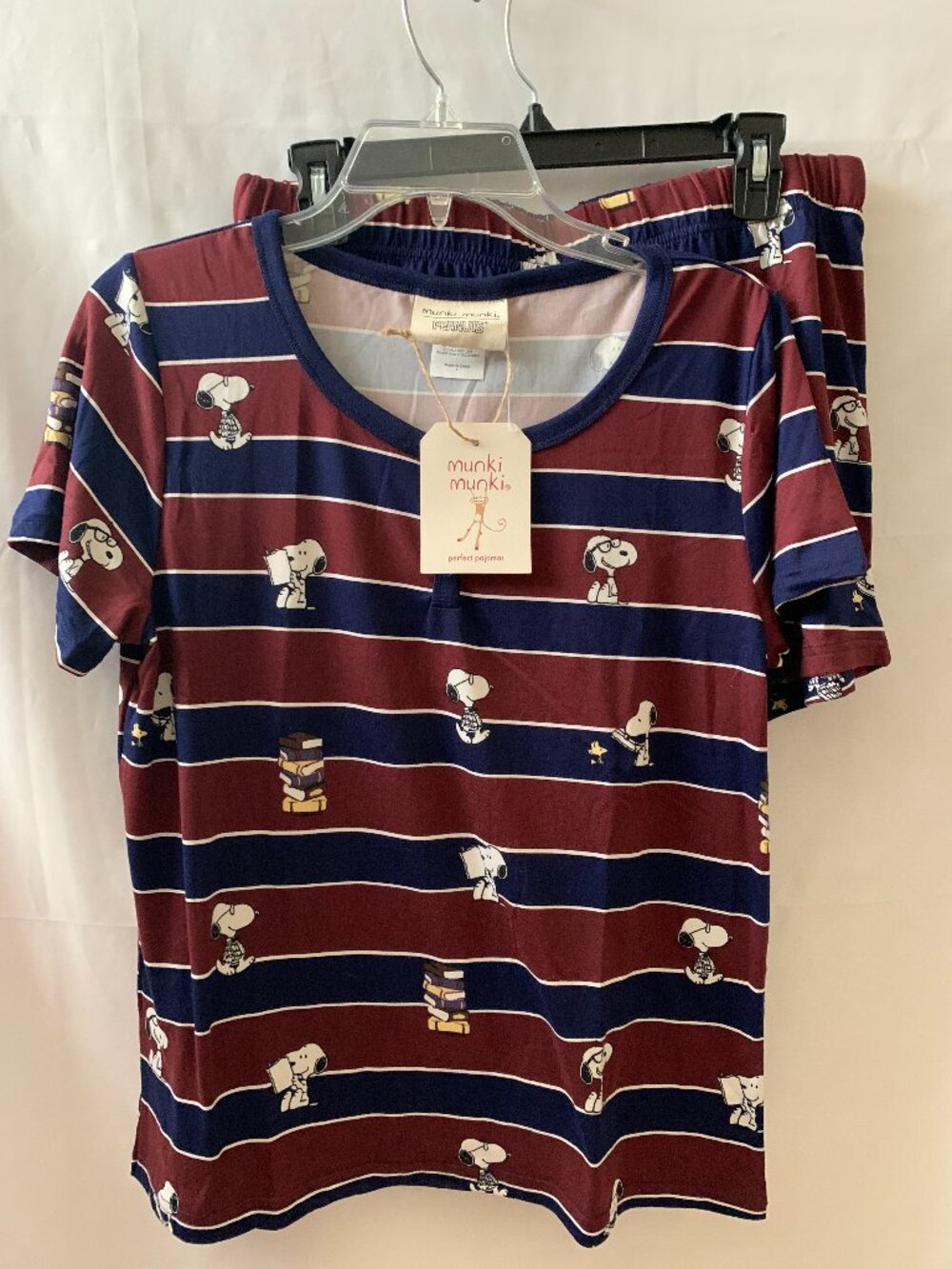 MUNKI MUNKI x PEANUTS Snoopy Book Nerd Striped Pajamas Set Sz LARGE